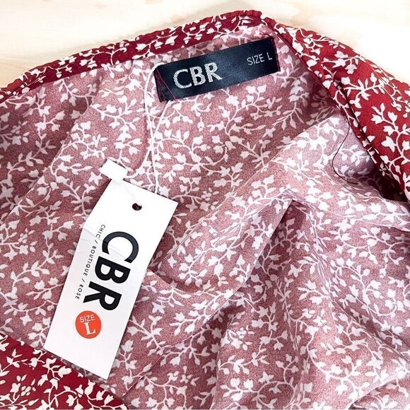 🍋 CBR • Long Sleeve Deep V-Neck Crop Top in Red Floral Shirred Panels Size L - Picture 4 of 7